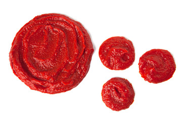 Ketchup, tomato sauce, isolated on a white background. Top view.
