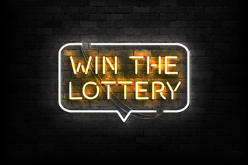 Vector realistic isolated neon sign of Win The Lottery logo for template decoration and layout covering on the wall background.