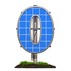 Number 0. Solar panel in shaped of number 0, 3D rendering