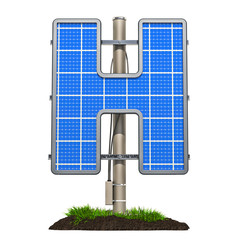 Alphabet letter H. Solar panel in shaped of letter H, 3D rendering