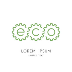 Eco and ecology logo - gear wheels and pinions symbol. Environment, ecosystem and industry, toothing and gearing vector icon.