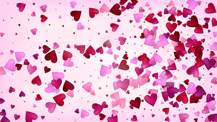 Realistic Hearts Vector Confetti. Valentines Day Wedding Pattern. Beautiful Pink Glitter Valentines Day Decoration with Falling Down Hearts Confetti. Trendy Gift, Birthday Card, Poster Background