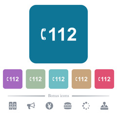 Emergency call 112 flat icons on color rounded square backgrounds