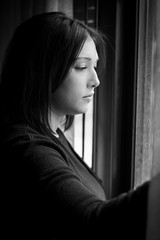 portrait of brunette girl at home