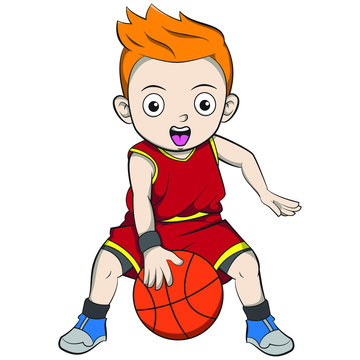 Cartoon playing basketball coloring by live paint bucket for easy editing