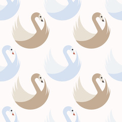 Seamless pattern with white and gray swans
