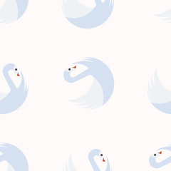 Seamless pattern with white swans in semi order turning around