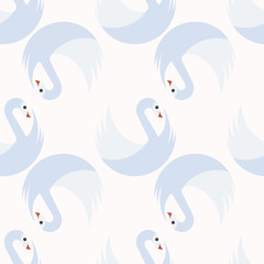 Seamless pattern with blue swans in chessboard order turning around