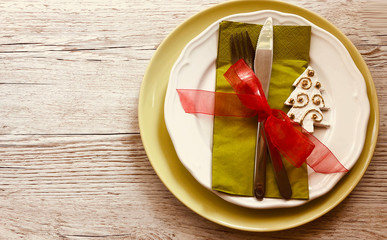 Christmas table setting. Holiday Decorations concept.