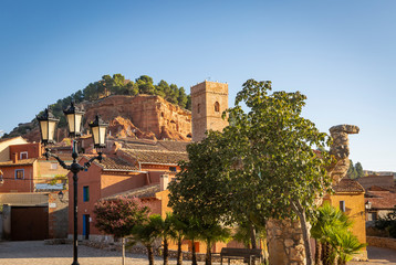 a view of Anento village and the church, province of Zaragoza, Aragon, Spain