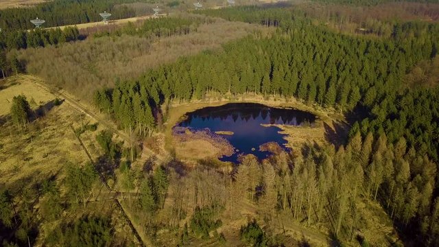 Drone Shot of The Westerbork Synthesis Radio Telescope (WSRT). An aperture synthesis interferometer consisting of a linear array of 14 antennas
