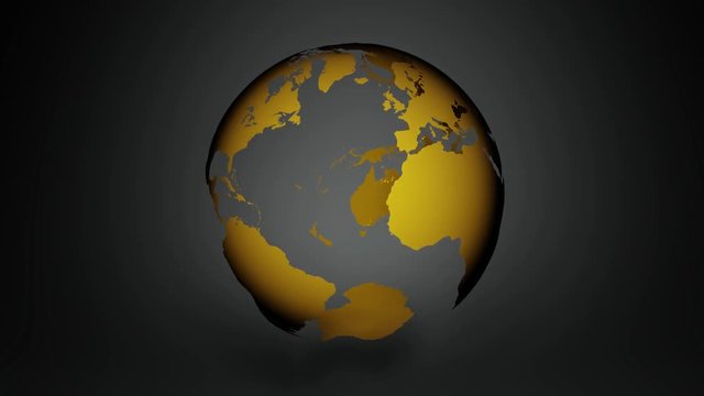 Loopable rotating earth in gold. 1799 frames. Oceans transparent.