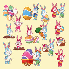 Easter rabbits and eggs cartoons