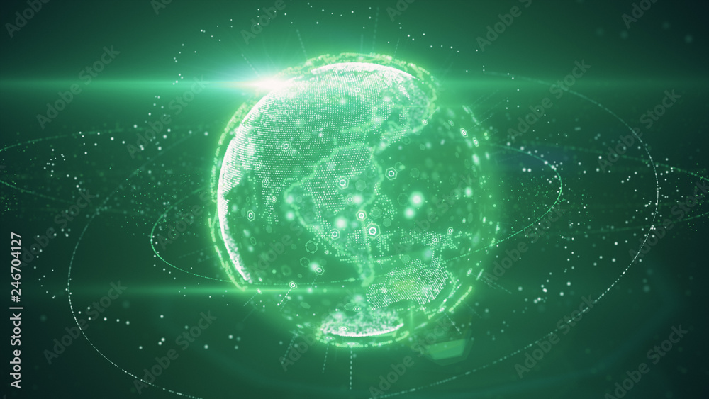 Poster 3d illustration of digital planet earth data abstract of a technological data network transmitting c