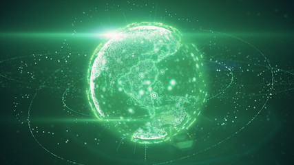 3d illustration of Digital planet earth data abstract of a technological data network transmitting communication, complexity and data flow of the modern digital era