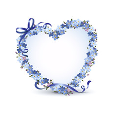 Herz mit Vergissmeinnicht Blumen, Blanko nostalgische Karte, Vektor Illustration isoliert auf weißem Hintergrund