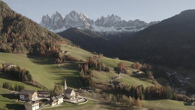 Italy, Funes, aerial 2.7k raw footage
