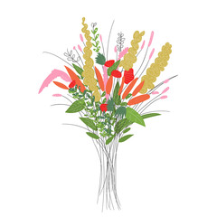 bouquet of flowers in the vase. hand drawn summer flowers. greeting card