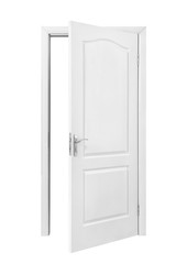 Opened light wooden door isolated on white