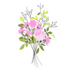 bouquet of flowers in the vase. hand drawn summer flowers. greeting card