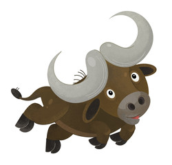 cartoon scene with happy buffalo on white background - illustration for children