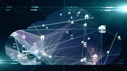 Cloud computing network infrastructure cloud mobile big data polygon 3D render