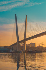 Fototapeta na wymiar Vertical landscape overlooking the Golden bridge at sunset.