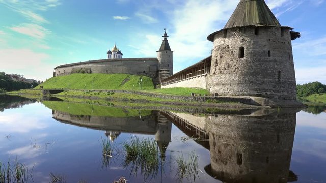 View of Pskov Kremlin in Russia, 4k