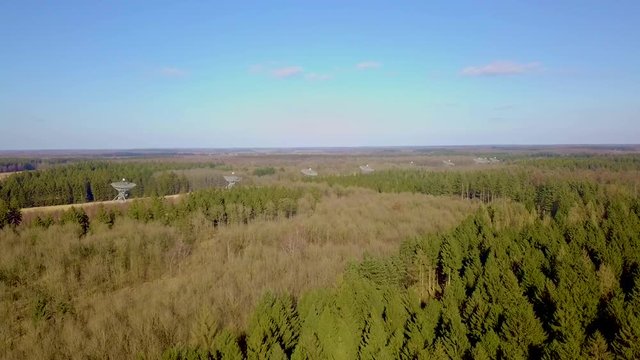 Drone Shot of The Westerbork Synthesis Radio Telescope (WSRT). An aperture synthesis interferometer consisting of a linear array of 14 antennas