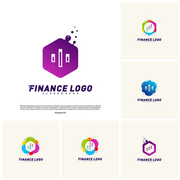 Set of Colorful Stats Financial Advisors with hexagon Logo Design Concept. Finance logo Template Vector Icon