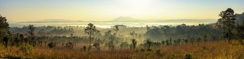 Beautiful panoramic view of meadow and mountains national park, Thailand.