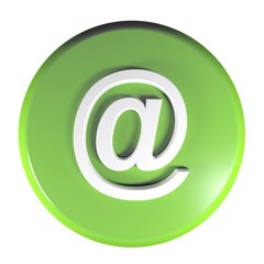 Green circle At - Email push button - 3D rendering illustration