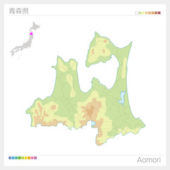青森県の地図（等高線・色分け）