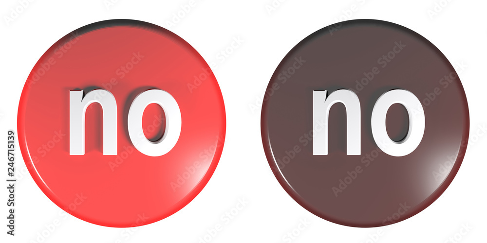 Poster circle light and dark red push buttons no - 3d rendering illustration