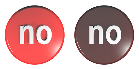 Circle light and dark red push buttons NO - 3D rendering illustration