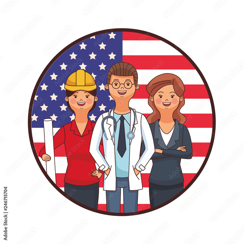 Wall mural american labor day cartoon