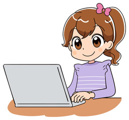 小学生 子ども 女の子 パソコン（アニメ・ゲーム風テイスト）