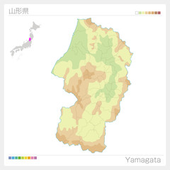 山形県の地図（等高線・色分け）