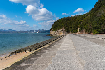 Obraz premium The beach of Okunoshima ( Rabbit Island ) in the Seto Inland Sea. Hiroshima prefecture, Japan.