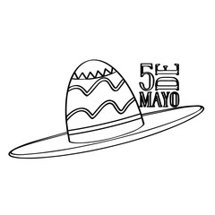 Outline of a mexican hat. Cinco de mayo. Vector illustration design