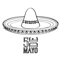 Outline of a mexican hat. Cinco de mayo. Vector illustration design