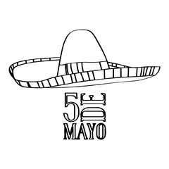 Outline of a mexican hat. Cinco de mayo. Vector illustration design