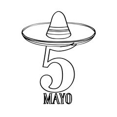 Text with a mexican hat. Cinco de mayo. Vector illustration design