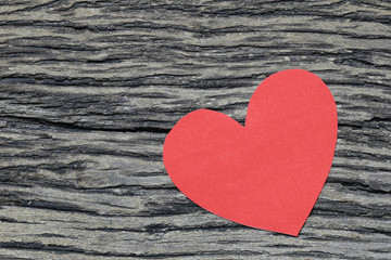 Obraz premium Red Heart paper on the wooden floor and have copy space for design in your love or Valentine day Concept.