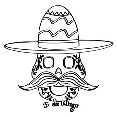 Sketch of a happy mexican skull. Cinco de mayo. Vector illustration design