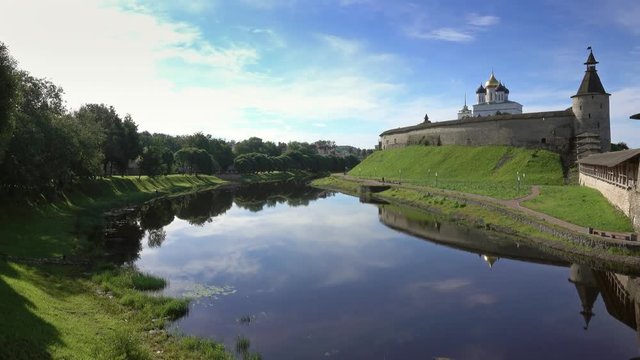 View of Pskov Kremlin in Russia, panorama 4k