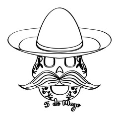 Sketch of a happy mexican skull. Cinco de mayo. Vector illustration design