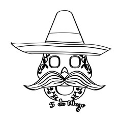 Sketch of a happy mexican skull. Cinco de mayo. Vector illustration design