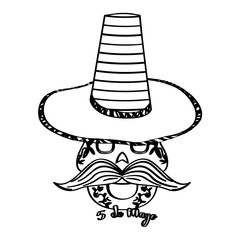 Sketch of a happy mexican skull. Cinco de mayo. Vector illustration design