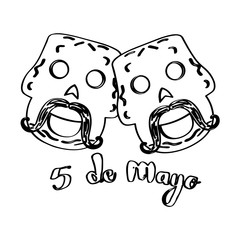 Sketch of a happy mexican skull. Cinco de mayo. Vector illustration design